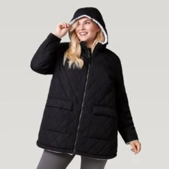 Women's Plus Size Stratus Lite Reversible Long Jacket -Free Country US 462 LOF12302X Black 2208 FW 029