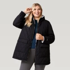 Women's Plus Size Stratus Lite Reversible Long Jacket -Free Country US 462 LOF12302X Black 2208 FW 055