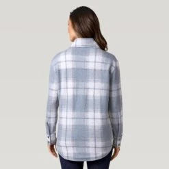 Women's Luxe+ Sherpa Lined Shirt Jacket -Free Country US J53 LAF2449 Heather Grey Plaid 2208 FW 024
