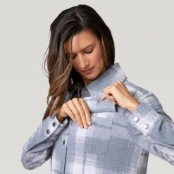 Women's Luxe+ Sherpa Lined Shirt Jacket -Free Country US J53 LAF2449 Heather Grey Plaid 2208 FW 031
