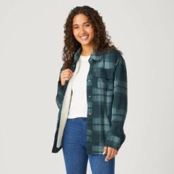 Women's Luxe+ Sherpa Lined Shirt Jacket -Free Country US J53LAF2449 PINE FA73 0201