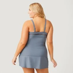 Women's Plus Size Summer Bouquet Highneck Tankini Top -Free Country US SA2106149X CARR BLUE CLOUD GREY 062