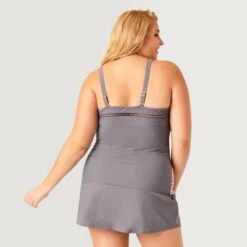 Women's Plus Size Summer Bouquet Highneck Tankini Top -Free Country US SA2106149X CLOUD GREY PEONY 1291