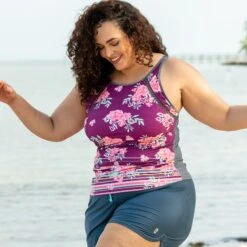 Women's Plus Size Summer Bouquet Highneck Tankini Top -Free Country US SA2106149X LS 002