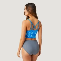 Women's Floral Camo V-Neck Croptini Top -Free Country US SA2220159 CAR BLUE DARK BLUE 325