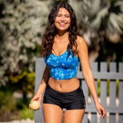 Women's Floral Camo V-Neck Croptini Top -Free Country US SA2220159FC LS 001