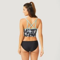 Women's Floral Camo V-Neck Croptini Top -Free Country US SA2220159 BLACK PALE ARUBA 116