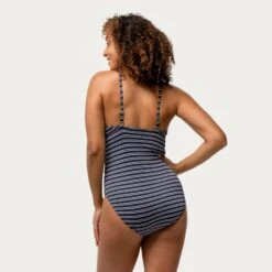 Women's Popcorn Stripe Twist Front One-Piece Swimsuit -Free Country US SF2004 POPCORN NAVY 149