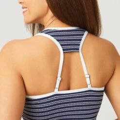 Women's Popcorn Stripe Twist Front Racerback Croptini Top 10 Women's Popcorn Stripe Twist Front Racerback Croptini Top -Free Country US SF2223 NAVY WHITE 072