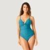 Women's Twist Front One-Piece Swimsuit -Free Country US SH2004 LAGOON 460