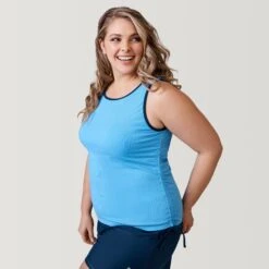 Women's Plus Size Full Side Shirring Tankini Top -Free Country US SIRLSS3180XSKY 2302 SS23 053