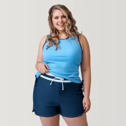 Women's Plus Size Full Side Shirring Tankini Top -Free Country US SIRLSS3180XSKY 2302 SS23 066