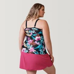 Women's Plus Size Bali Tropical High Neck Tankini Top -Free Country US SRLSS3106XBLACKMULTI156 2302 SS23 041
