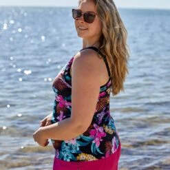 Women's Plus Size Bali Tropical High Neck Tankini Top -Free Country US SRLSS3106XSWLSS3417X A053 016