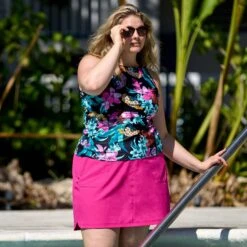 Women's Plus Size Bali Tropical High Neck Tankini Top -Free Country US SRLSS3106XSWLSS3417X T0132 026