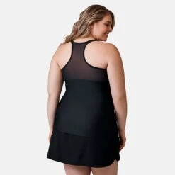 Women's Plus Size Island Vibe Mesh Zip Up Racerback Tankini Top -Free Country US SRLSS3125XBLACK170 2302 SS23 023