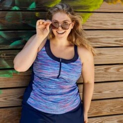 Women's Plus Size Ocean Mesh Zip Up Racerback Tankini Top -Free Country US SRLSS3125XSIRLSS3180X A048 050