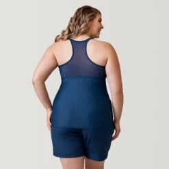 Women's Plus Size Ocean Mesh Zip Up Racerback Tankini Top -Free Country US SRLSS3125XSKY167 2302 SS23 020