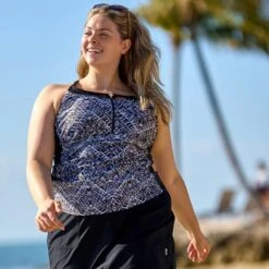 Women's Plus Size Island Vibe Mesh Zip Up Racerback Tankini Top -Free Country US SRLSS3125XSRLSS3503X T0110 011