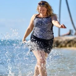 Women's Plus Size Island Vibe Mesh Zip Up Racerback Tankini Top -Free Country US SRLSS3125XSRLSS3503X T0110 092