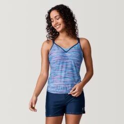 Women's Ocean Mesh V-Neck Blouson Tankini Top