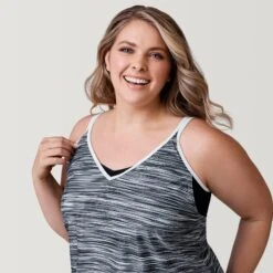 Women's Plus Size Heat Wave V-Neck Blouson Tankini Top