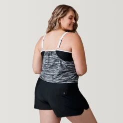 Women's Plus Size Heat Wave V-Neck Blouson Tankini Top -Free Country US SRLSS3170XBLACK171 2302 SS23 045