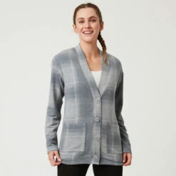 Women's Luxe+ Sherpa Lined Cardigan -Free Country US womens luxe cardigan grey 1